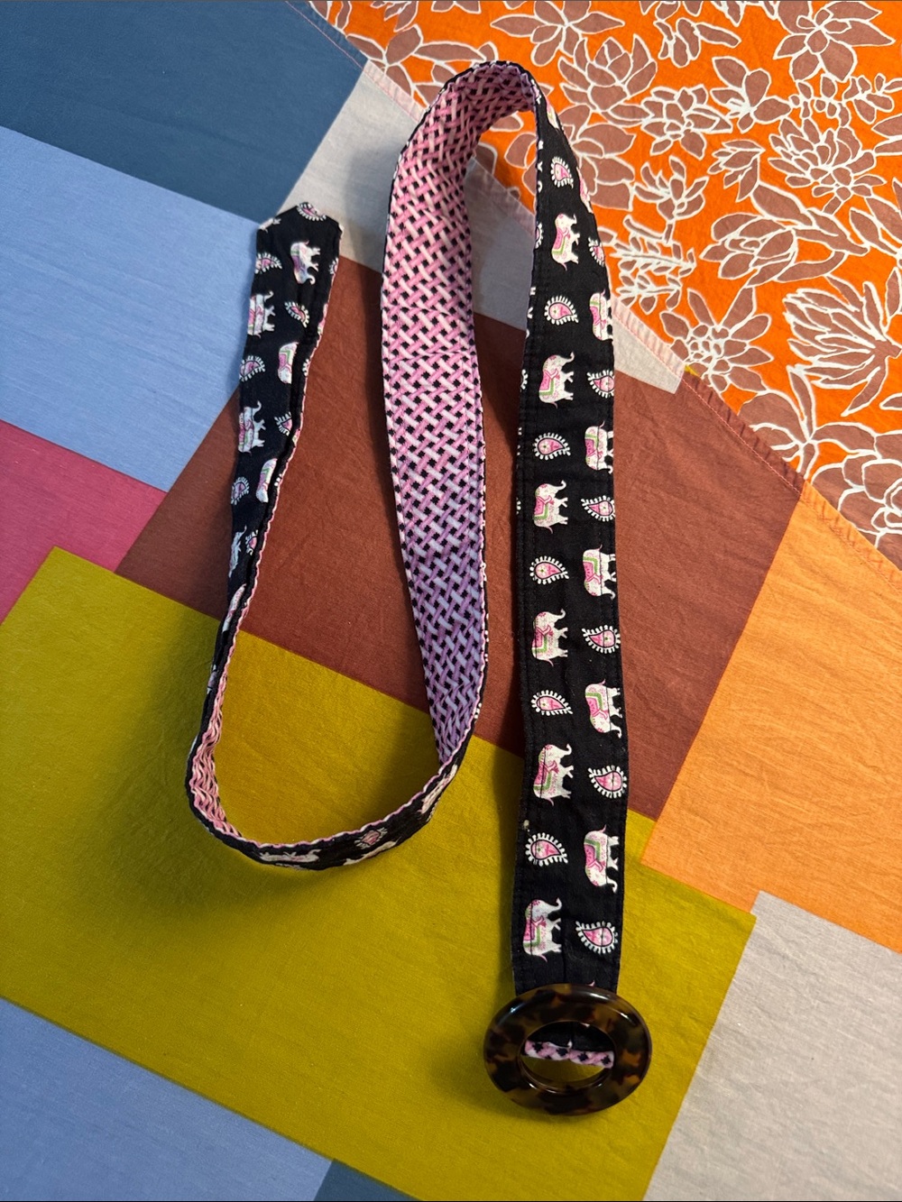 Vera Bradley Pink Elephant Reversible Cotton Belt